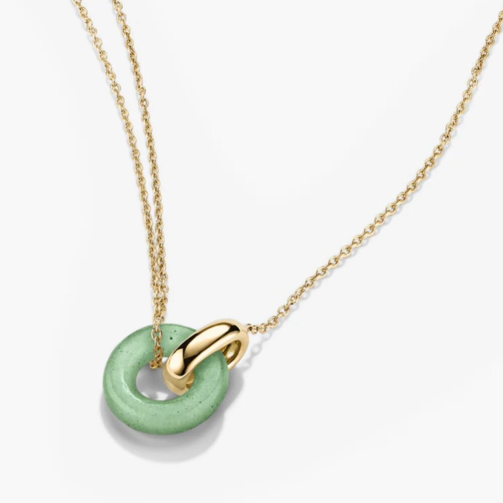 Mejuri 14K Gold Linked Green Aventurine Necklace – Adjustable 16–18” - Like New